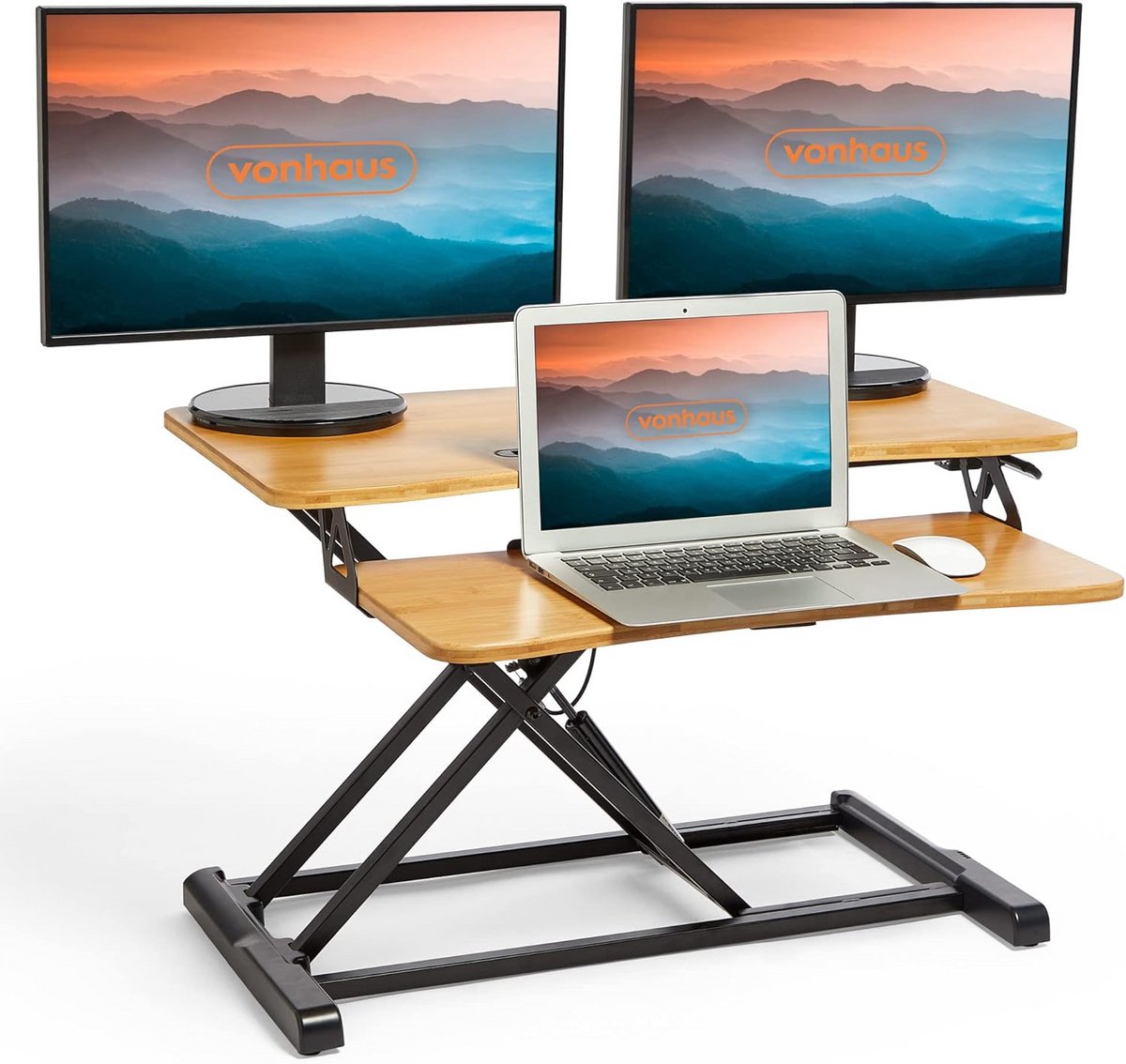 In Hoogte Verstelbare Zit-Sta Bureauverhoger 32 inch Bamboe voor Dual Monitor
