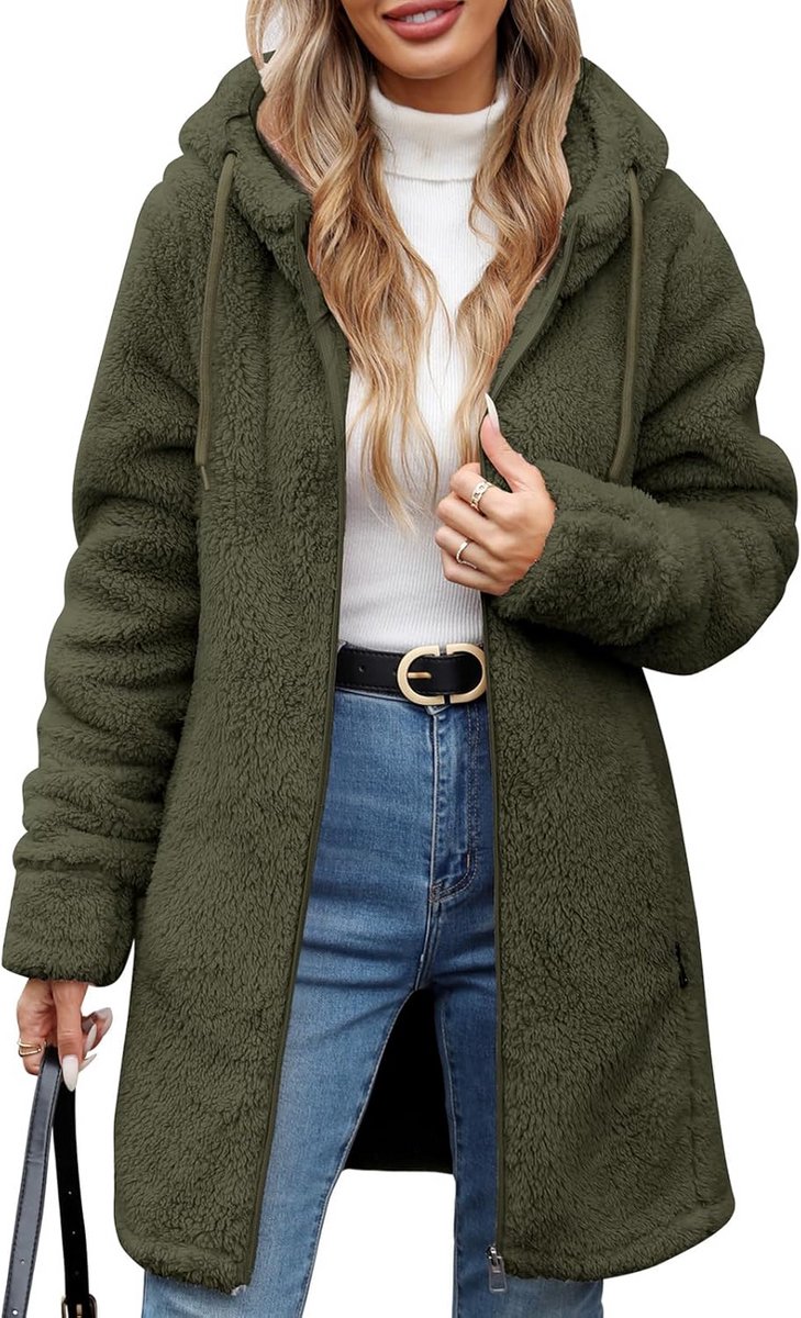 Lange Fleece Sweatshirt met Capuchon voor Vrouwen - Warm en Comfortabel met Rits en Zakken