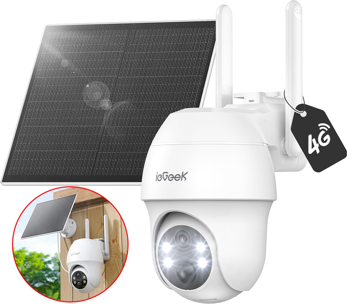 4G LTE Bewakingscamera - Solar Buiten met SIM-kaart – 2K Ultra HD, Nachtzicht, Bewegingsdetectie, IP65, 360° Draaibaar – Geen WiFi Nodig - kleuren nachtzicht - bewegingsdetectie - Incl. Zonnepaneel – Voor Tuin, Erf & Bedrijf