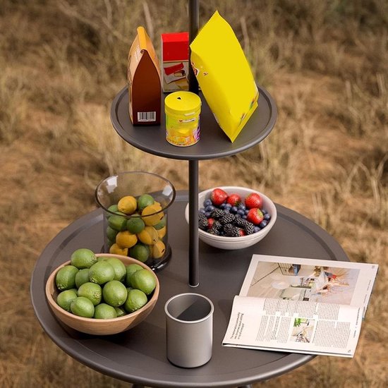 Ronde Opvouwbare Campingtafel - Dubbele Laag - Lampenhouder - Driehoekig Onderstel - Compact Design - Voor Outdoor Activiteiten En Bbq - Kleine Ronde Tafel - 1 Stuk - Zwart — afbeelding 2