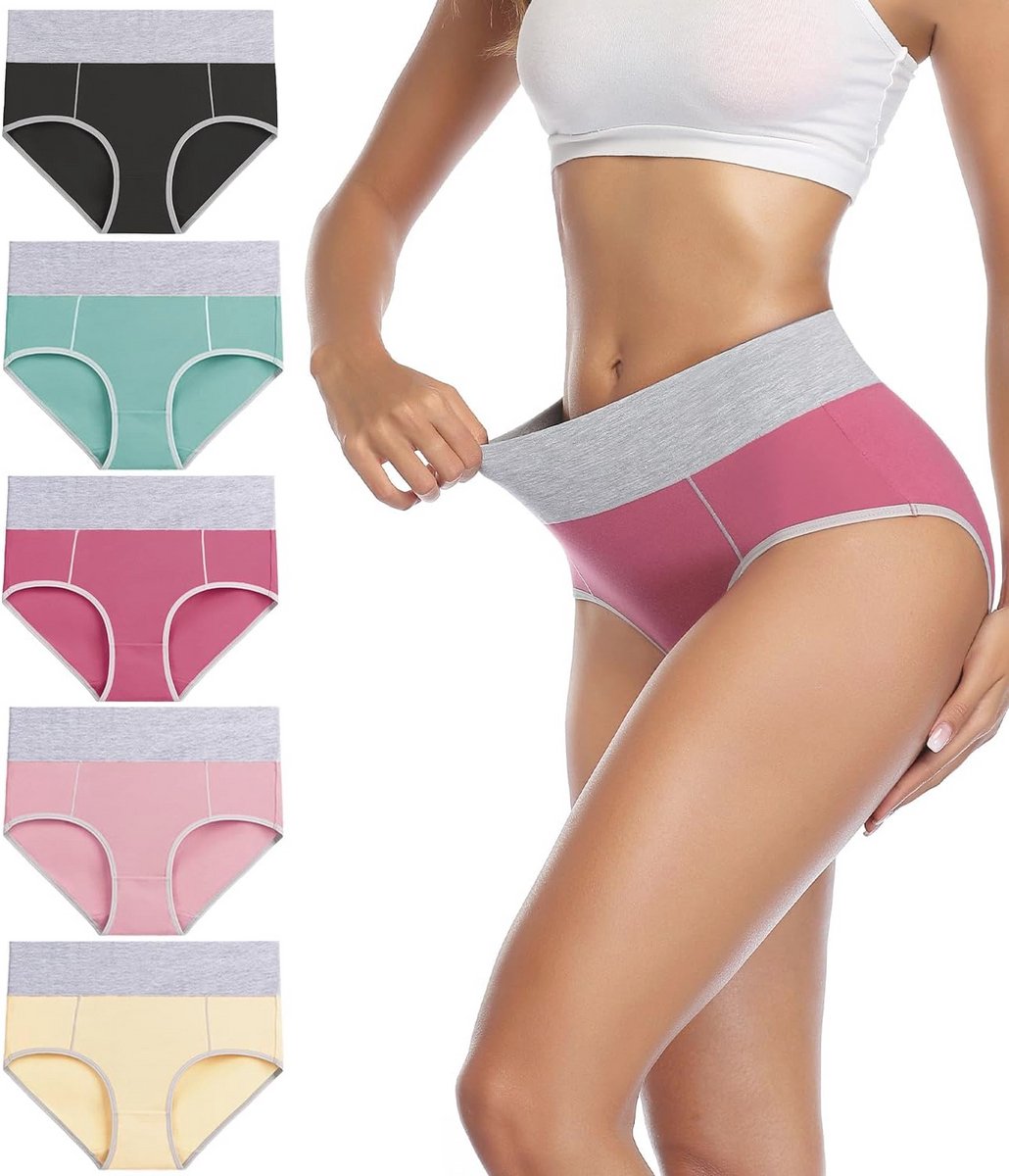 Dames hoge taille katoenen slips - volledige dekking - 5 stuks