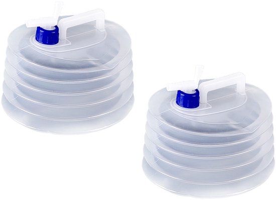 2-stuks 15L Opvouwbare watertank - Opvouwbare emmer - Draagbare watercontainer - Waterfles voor kamperen - Met handvat - Geschikt voor campers, kamperen, wandelen, barbecueën, reizen en buitenactiviteiten - Transparant