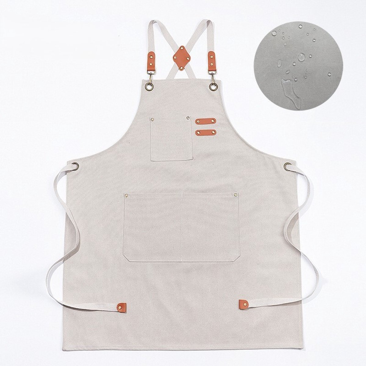 1 stuks professionele keukenschort voor mannen en vrouwen - waterdicht 3 zakken verstelbare bandjes voor restaurant, schilderen, tuin, barbecue, Gebroken wit