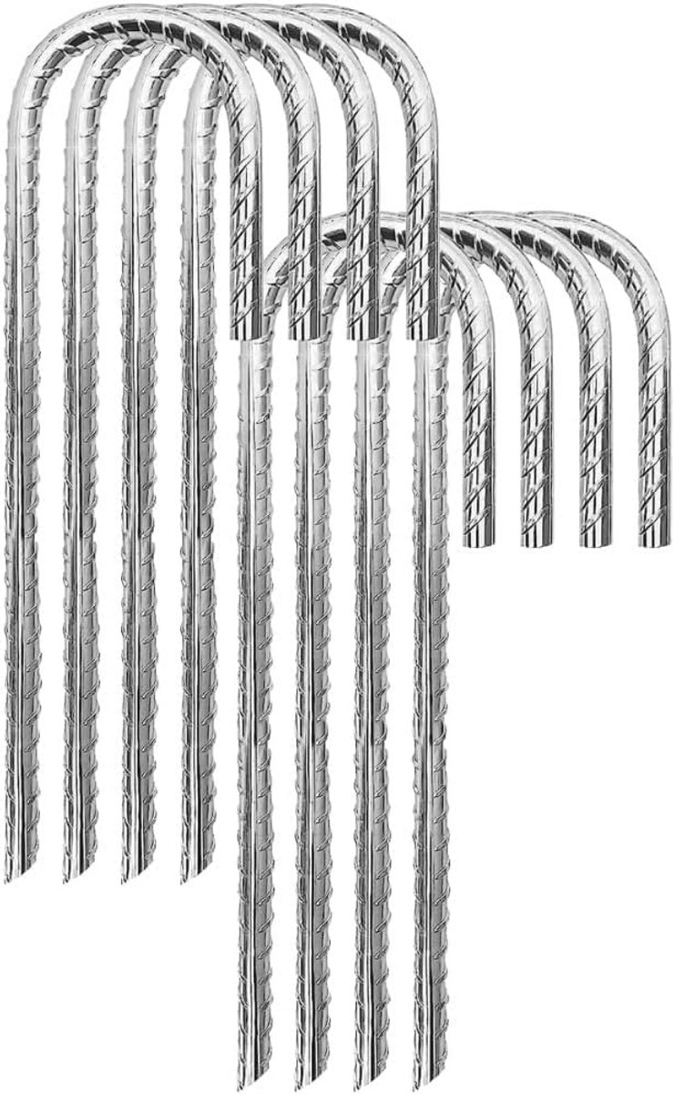 Zware Metalen Grondpennen voor Buiten - 8 Stuks van 30 cm - Gegalvaniseerde J-vormige Haringen voor Tent en Tuin
