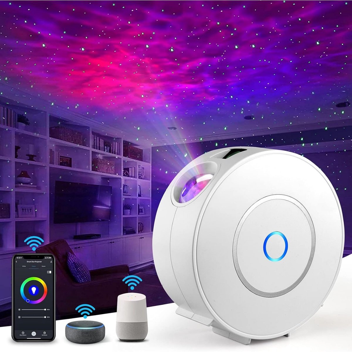 GELLDG Slimme sterrenhemelprojector - WiFi LED-projector - Galaxy Starlight - Met Alexa spraakbediening/timer - Nachtlampje - Perfect geschikt voor kinderfeestjes en cadeaus - Wit