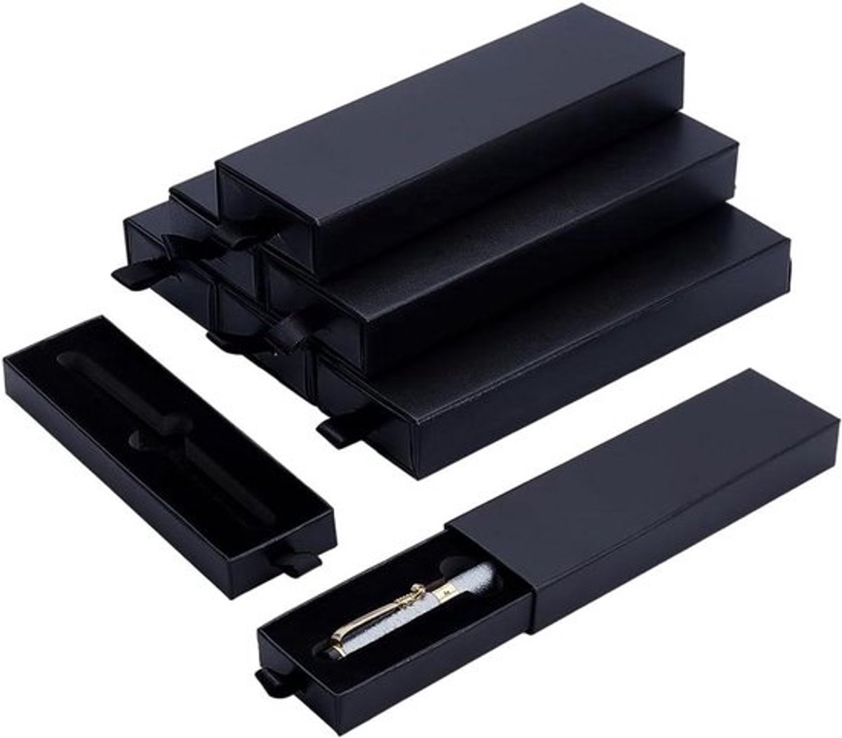 16-delige zwarte pennen geschenkdoos met lege lade en kussens - Ideaal voor pennen, geschenkverpakking - Presentatiedoos van karton - Afmetingen 16,5 x 5 x 2,3 cm