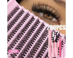 200-delige 30D DIY Wimperextensions Set – Professioneel Thuis Wimpers Plakken | Inclusief Lijm, Sealer, Brush Applicator & Tools -False Lashes