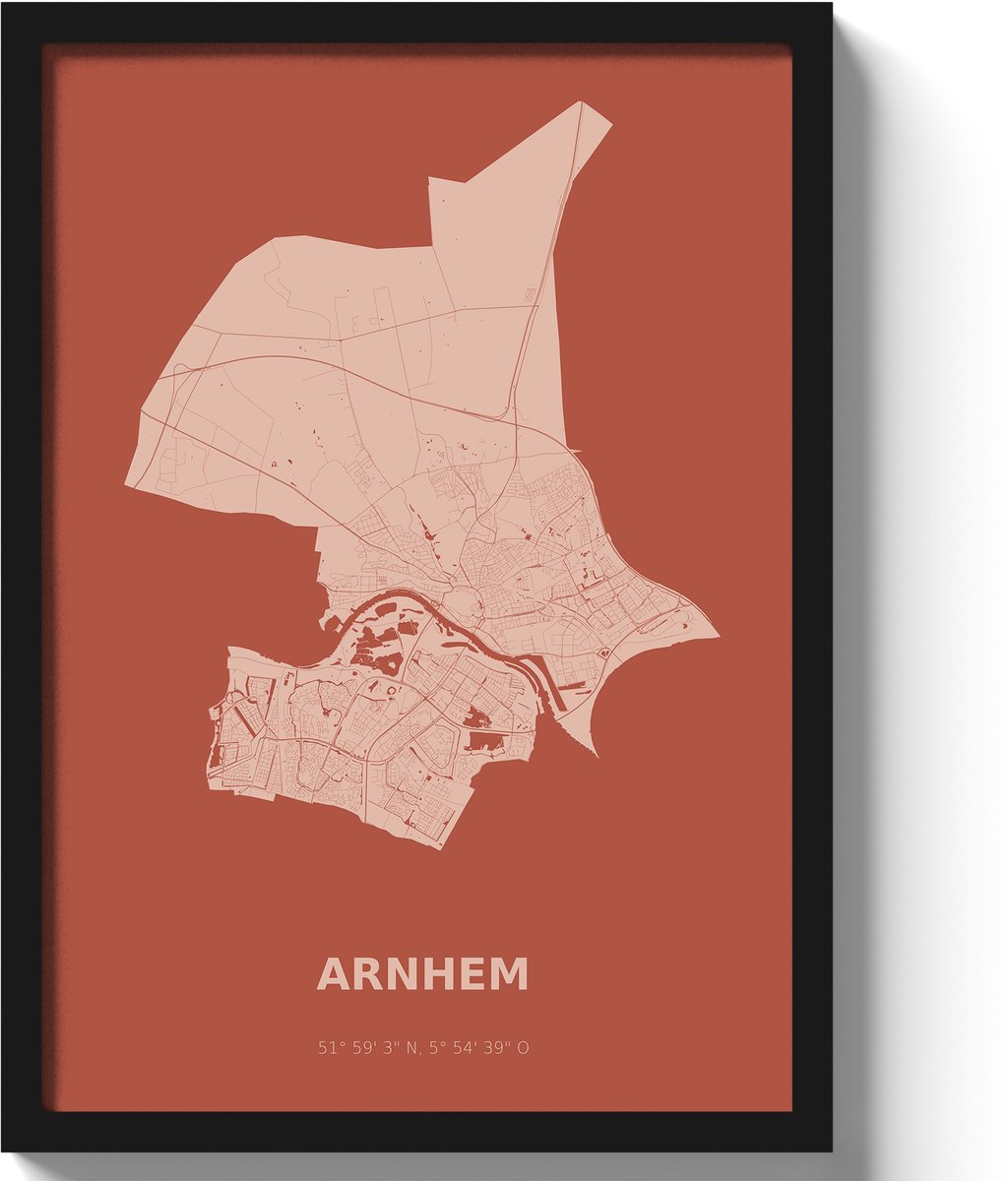 Poster Arnhem A2 - 42 x 59,4 cm - Rood Inclusief lijst (Zwart MDF)