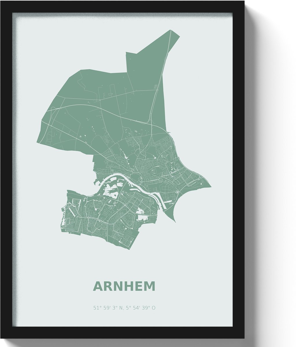 Poster Arnhem A2 - 42 x 59,4 cm - Groen Inclusief lijst (Zwart MDF)