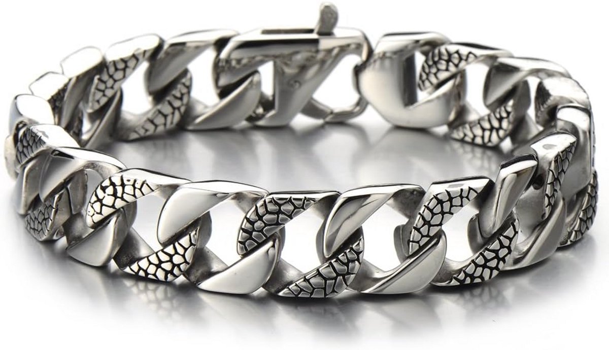 Robuuste Roestvrijstalen Fancy Curb Armband voor Heren en Jongens - Zilverkleurig Gepolijst