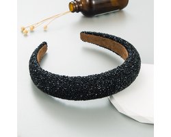 Parelhoofdband, Strass, Glanzende Dameshoofdband, Dikke Gewatteerde Hoofdband, Geschikt voor Feest, Belangrijke Gelegenheidskleding - zwart