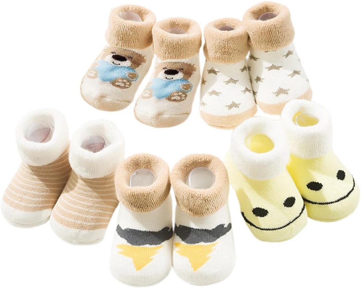 Set van 5 paar dikke katoenen enkelsokken voor baby meisjes 0-3 maanden