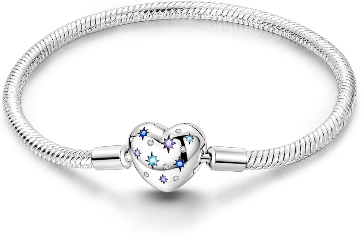 Zilveren Bedelarmband voor Dames - Slangenketting met Hart-Sluiting