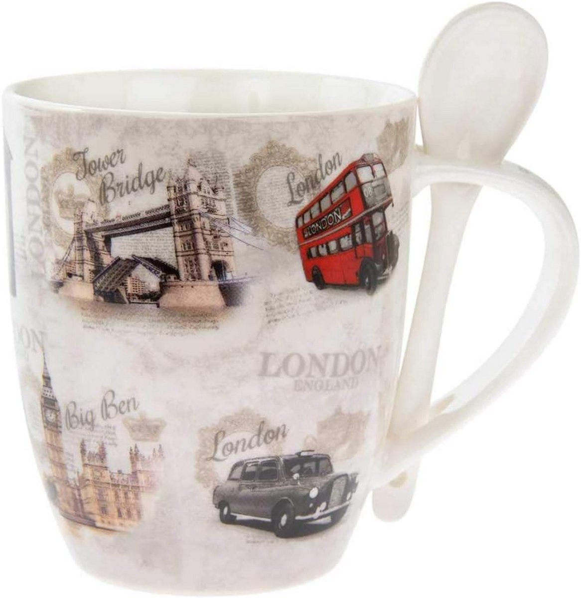 Keramische Mok met Lepel - London Thema - 300ml