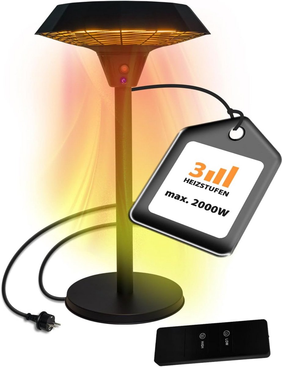 Infrarood Tafelverwarming 2000 W met Afstandsbediening - 3 Warmtestanden voor Binnen en Buiten