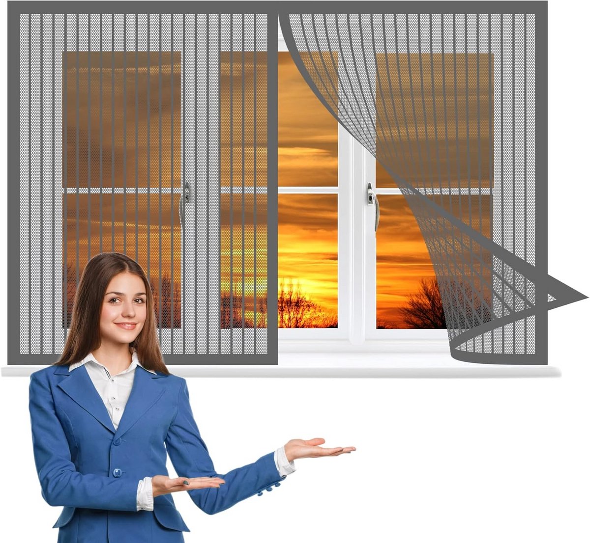 Magnetisch Vliegenraamhor 160x170 cm Grijs - Eenvoudig te Installeren Muggenhor voor Ramen