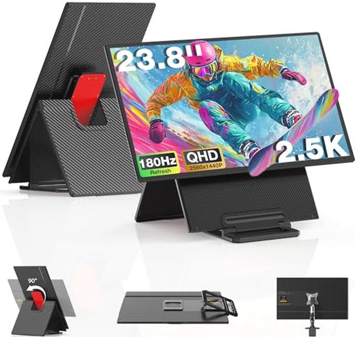 Draagbare 2.5K Monitor voor Laptop - 23.8 Inch QHD IPS Scherm met 180Hz Refresh Rate