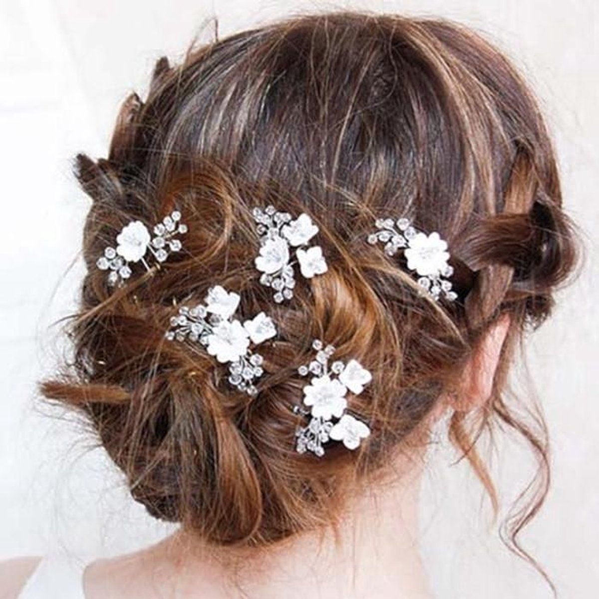 Bloem haarspelden voor bruid - Zilveren haaraccessoires - Pack van 5