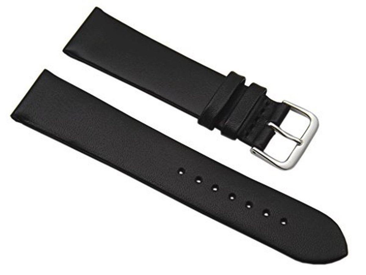 20 mm Zachte Kalfsleer Horlogeband Zwart met Zilverkleurige Gesp
