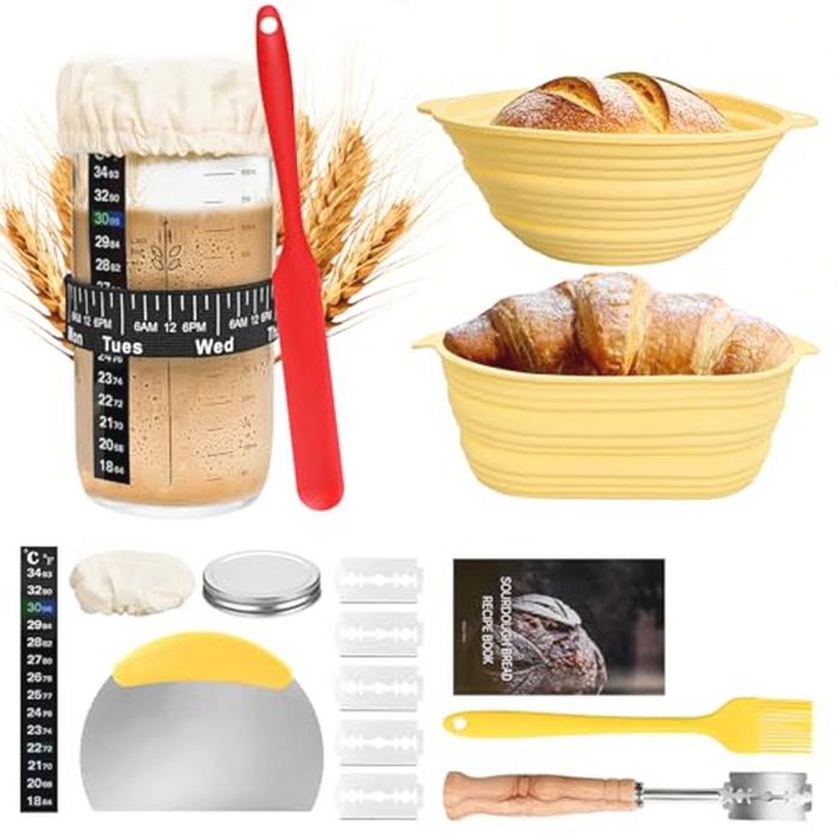 Zuurdeeg Starterset met 16 Accessoires voor Brood Bakken