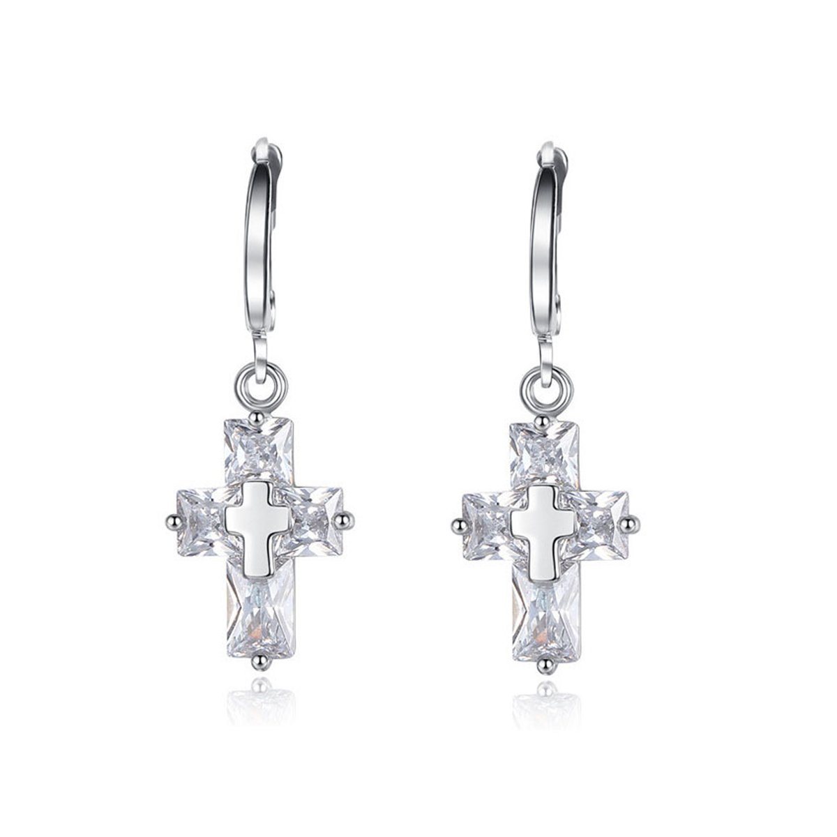 Lumici® | Kristallen Heilig Kruis oorbellen - Kruisjes - Steentjes - Oorbellen - Earrings - Valentijns cadeau - Heilig kruis - Jezus - Zirkonia - Zilver