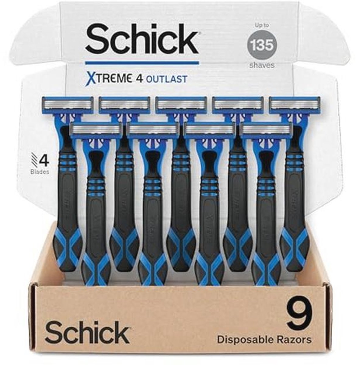 Schick Xtreme 4 Outlast Razor — Schick Xtreme4 Wegwerpscheermesjes Heren, 9 Count