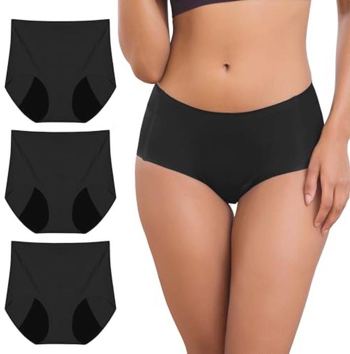 Menstruatieondergoed voor Lichte Bloedingen - Naadloos Hoge Taille Microvezel, 3 Stuks