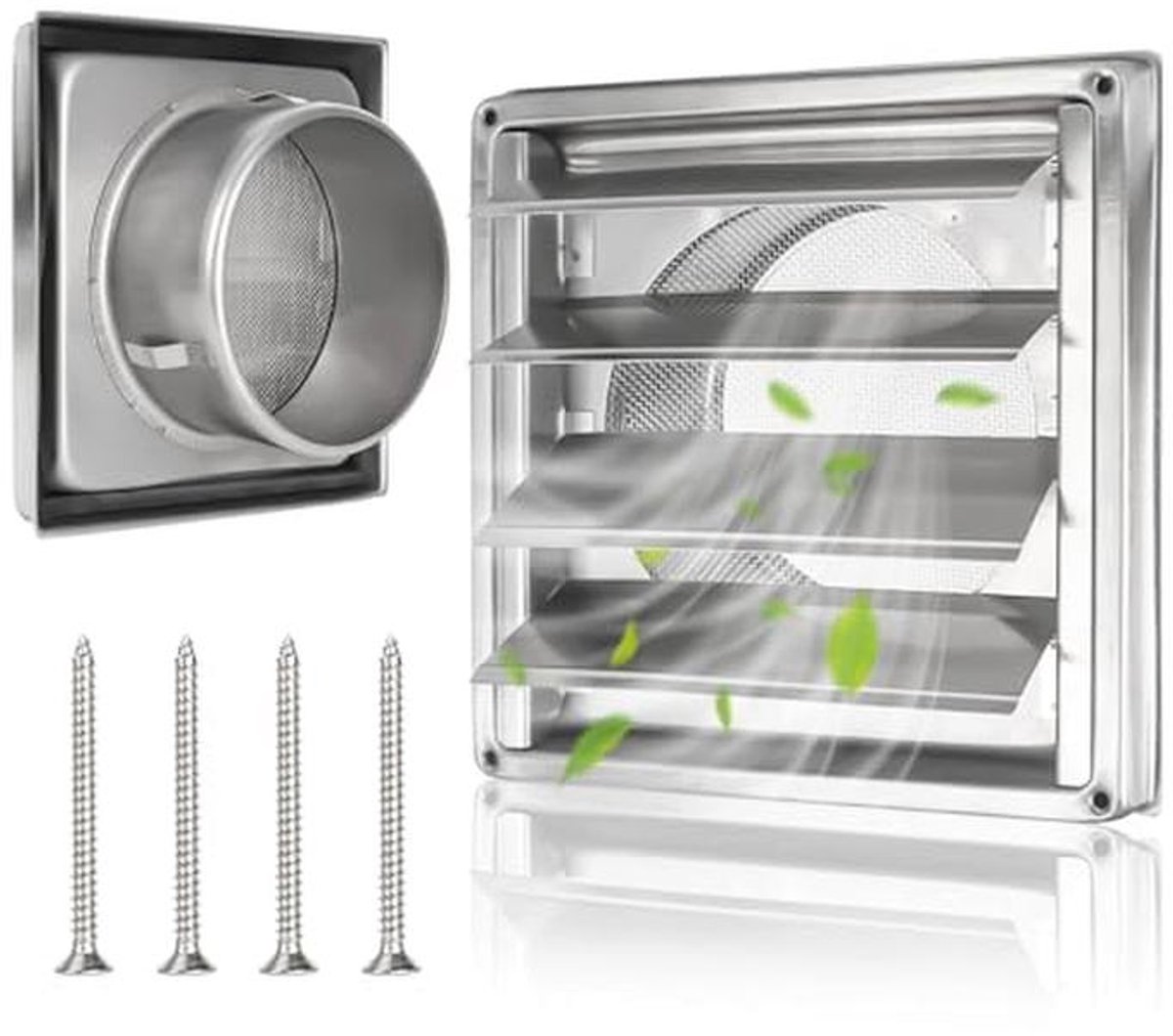 Ventilatierooster 125 mm roestvrij staal met terugslagklep en beweegbare lamellen voor opt