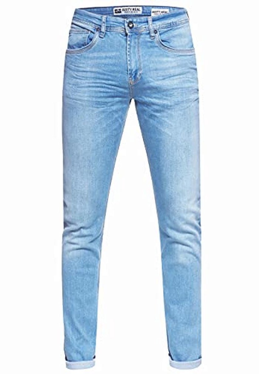 Slim Fit Heren Jeans Broek Lichtblauw Used Stretch Vrijetijdsbroek