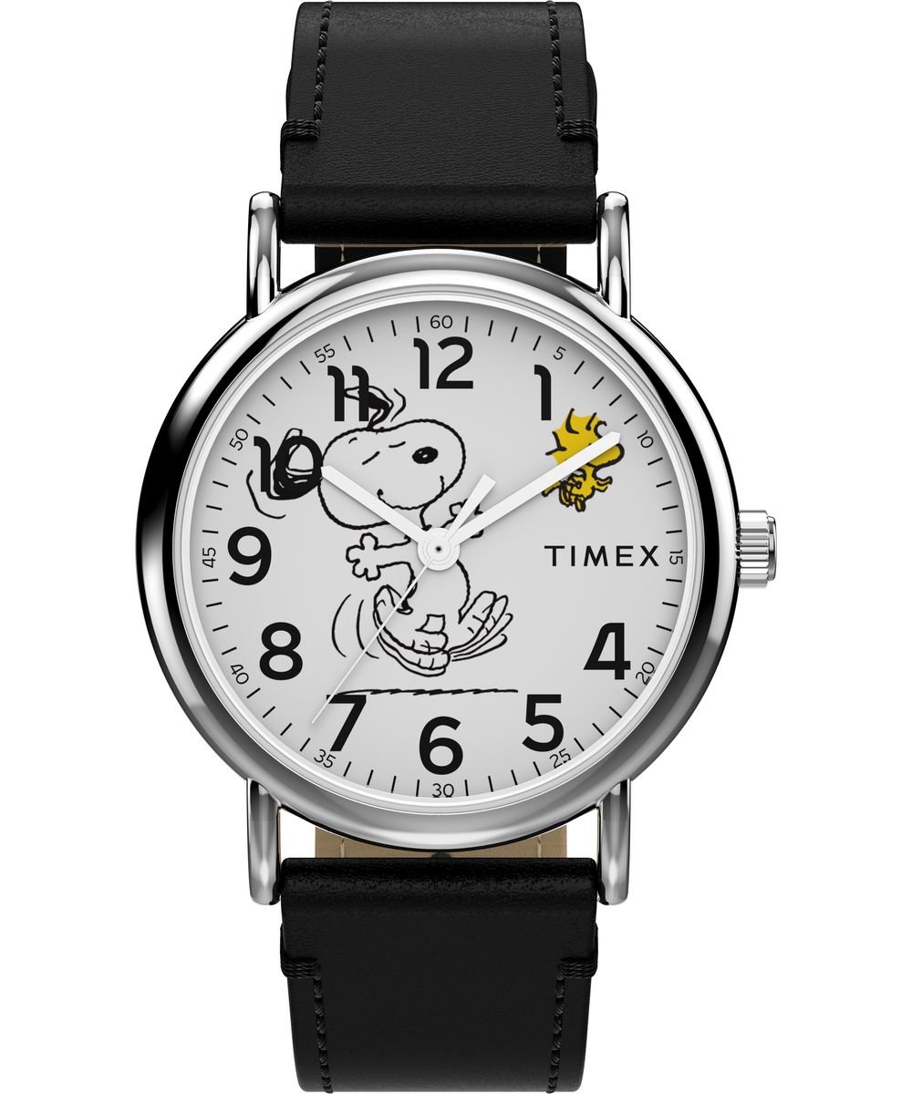 Timex Peanuts Weekender Snoopy Dancing TW2Y31000 Horloge - Leer - Zwart - Ø 38 mm