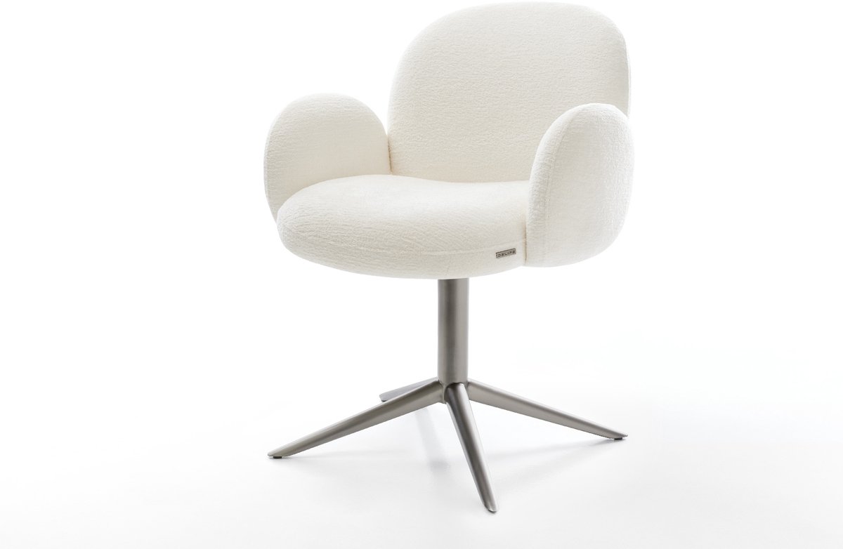 Eetkamerstoel Nube-Flex met armleuning kruispoot grafiet bouclé zacht beige 360° draaibaar