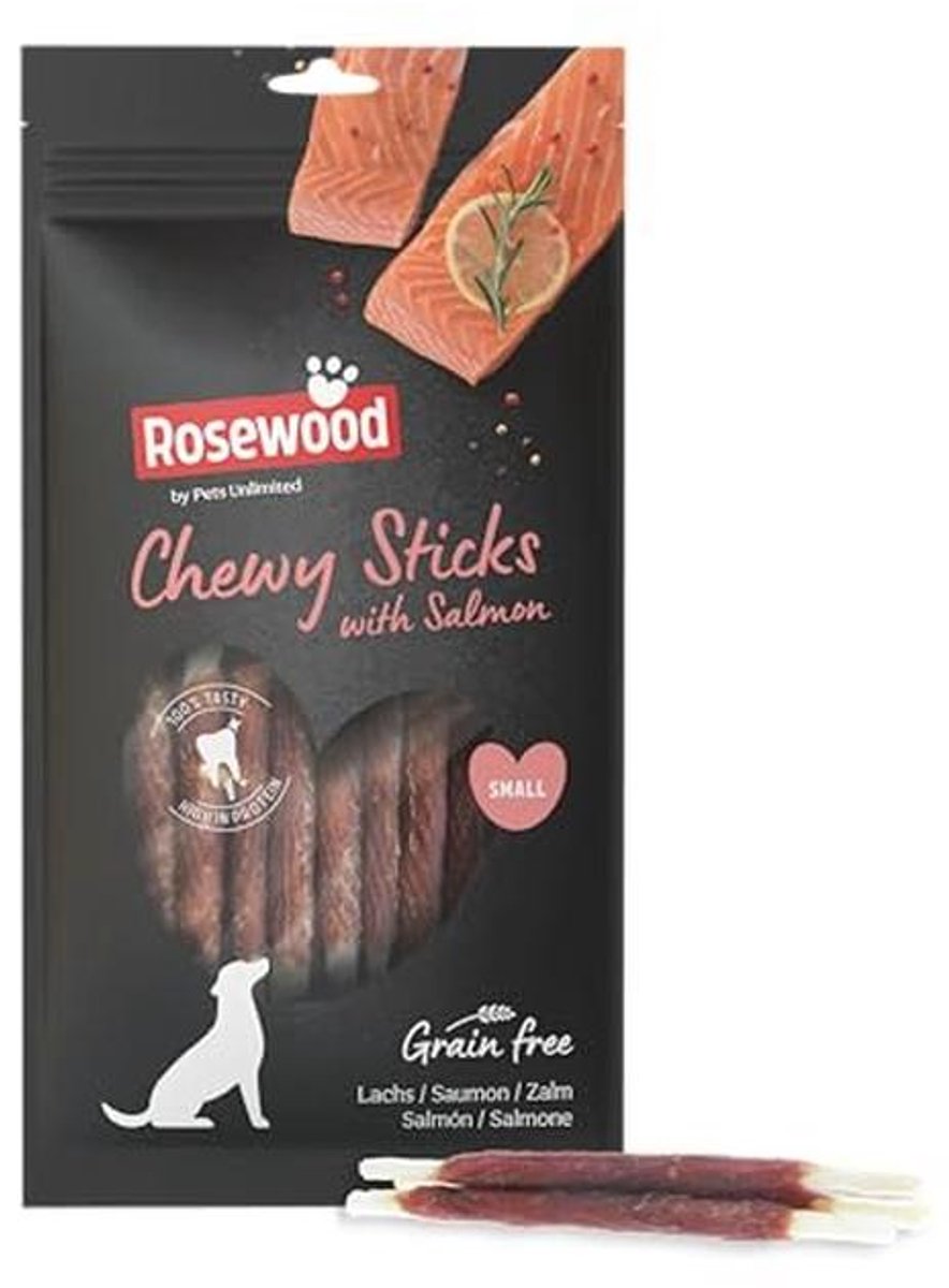 Kauwsticks voor Honden met Zalm en Runderhuid - Ondersteunt Gebitsverzorging, Zonder Granen en Gluten, 72 g