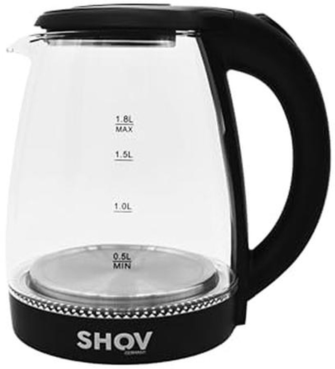 Glazen waterkoker 1,8 liter, 1500 watt, 360° basis, droogkookbeveiliging, stijlvol design