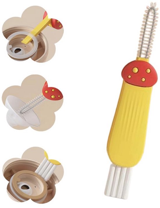 3-in-1 reinigingsborstel voor beker/flesdeksel, spleten en rietjes