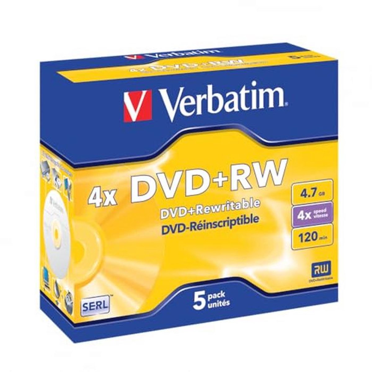 DVD RW 4,7 GB - 4x brandsnelheid, lange levensduur, krasbescherming, 5 Pack