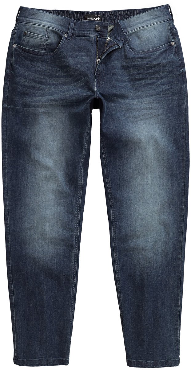 Men Plus - Heren - Jeans Buik-Fit toelopende Loose Fit elastische tailleband - Donkerblauw denim - Maat 54