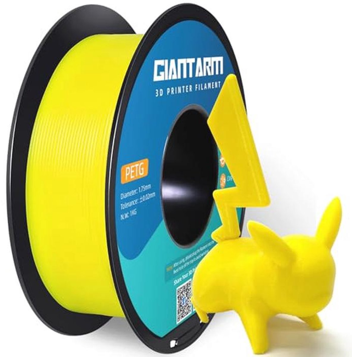 PETG Filament voor 3D-printer, 1,75 mm, Nauwkeurigheid +/- 0,02 mm, 1 kg, Geel