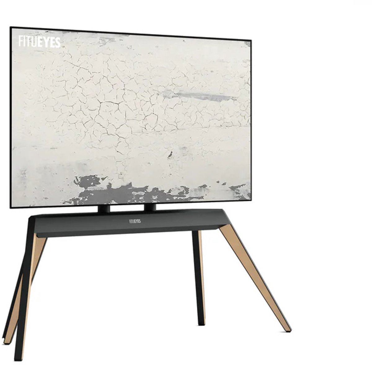 FITUEYES tv standaard Picasso Serie Bodem ‑ tv standaard voet – 65–88″ – Beukenhout & Aluminium tv voet – VESA 200‑800 – Draagvermogen 60 kg