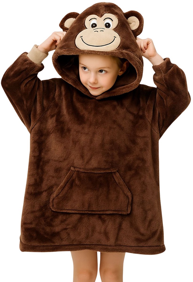 Textino - MONKEY - hoodie 45x60 cm - kinderen - maat 98-104 - aap - Partridge - bruin