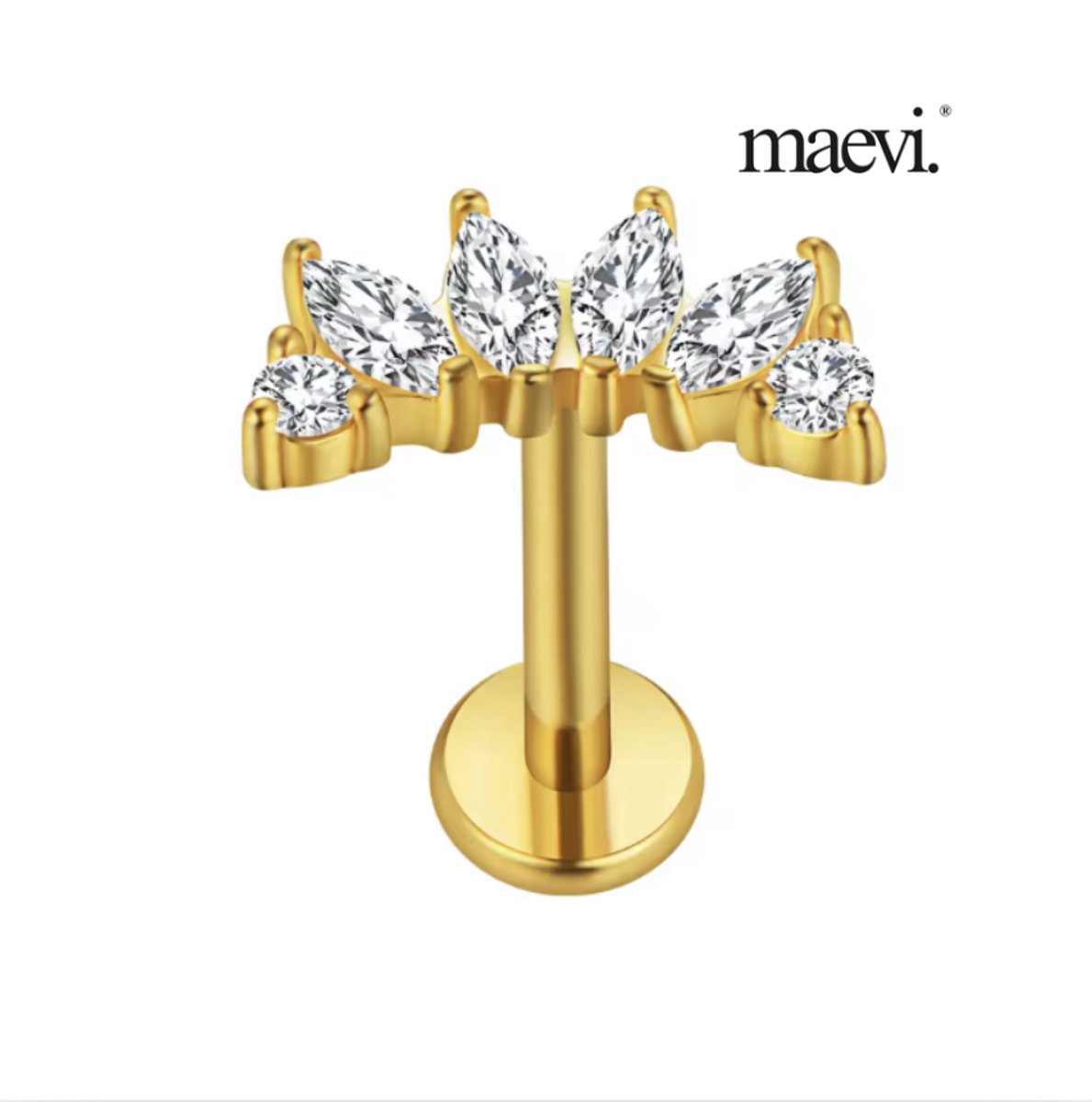 Maevi® Piercing voor Oor - Kleur: Goud - Formaat: 12 x 6 MM - Titanium - Tragus / Kraakbeen / Helix / Conch - Oorpiercing - Piercing Sieraad - Hoge Kwaliteit - Labret Piercing - Luxe Sieraad - Oorbellen