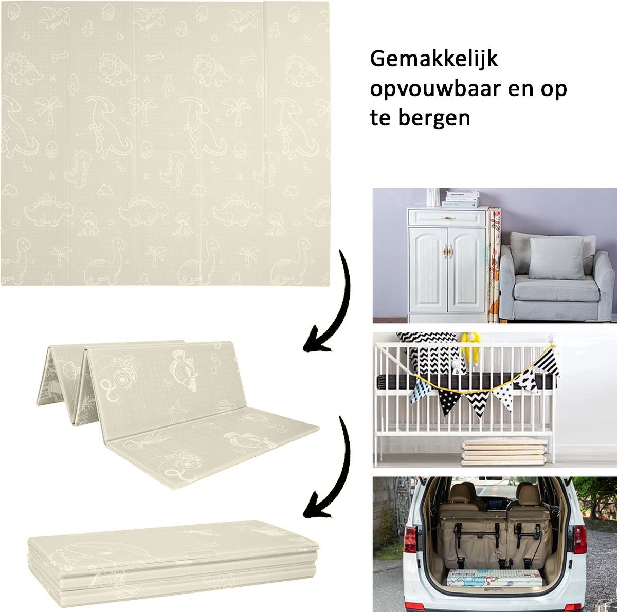 OPVOUWBARE Baby Speelmat - DUBBELZIJDIG Speelkleed incl. opbergtas - EXTRA DIK - 180x200x1,5cm - Ecru/ Beige — afbeelding 9