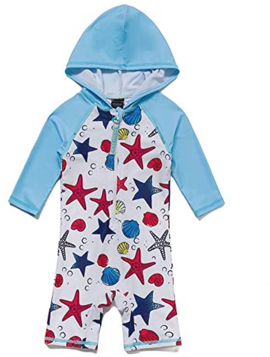 Babybadpak jongens met capuchon en lange mouwen UPF50+