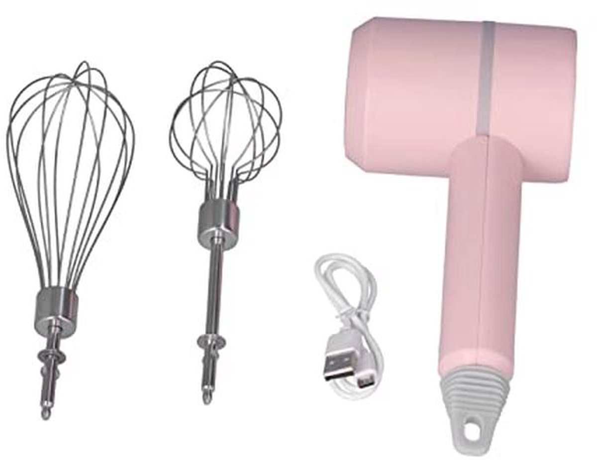Draadloze Elektrische Handmixer met Roestvrijstalen Garde - Multifunctionele Staafmixer in Roze