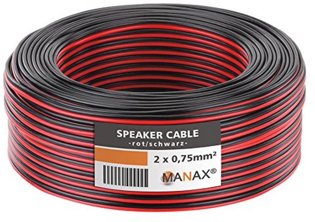 10 m Luidsprekerkabel 2 x 0,75 mm² Rood/Zwart voor Audio Toepassingen