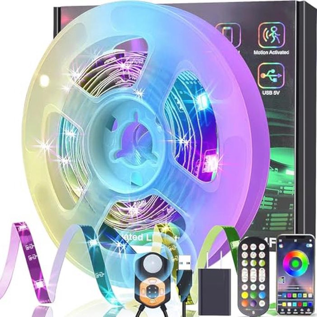RGB LEDstrip met Bewegingsmelder en Afstandsbediening – 3 Meter