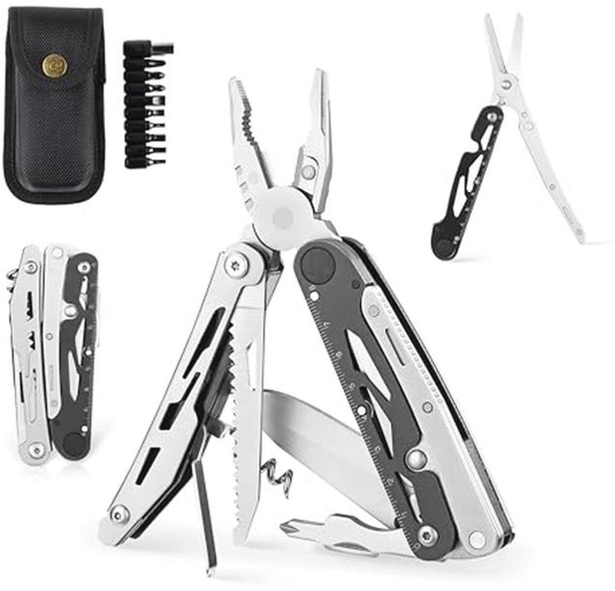 21-in-1 roestvrijstalen multitool met schroevendraaier en tang voor outdoor en camping