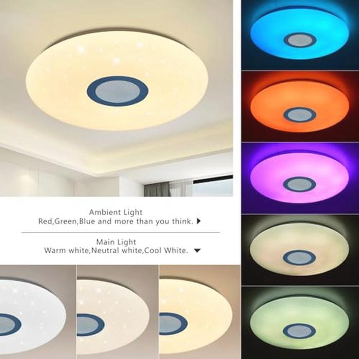 Bluetooth Plafondlamp 54W Ø 50CM met Luidspreker, Afstandsbediening en App-Bediening - Dim
