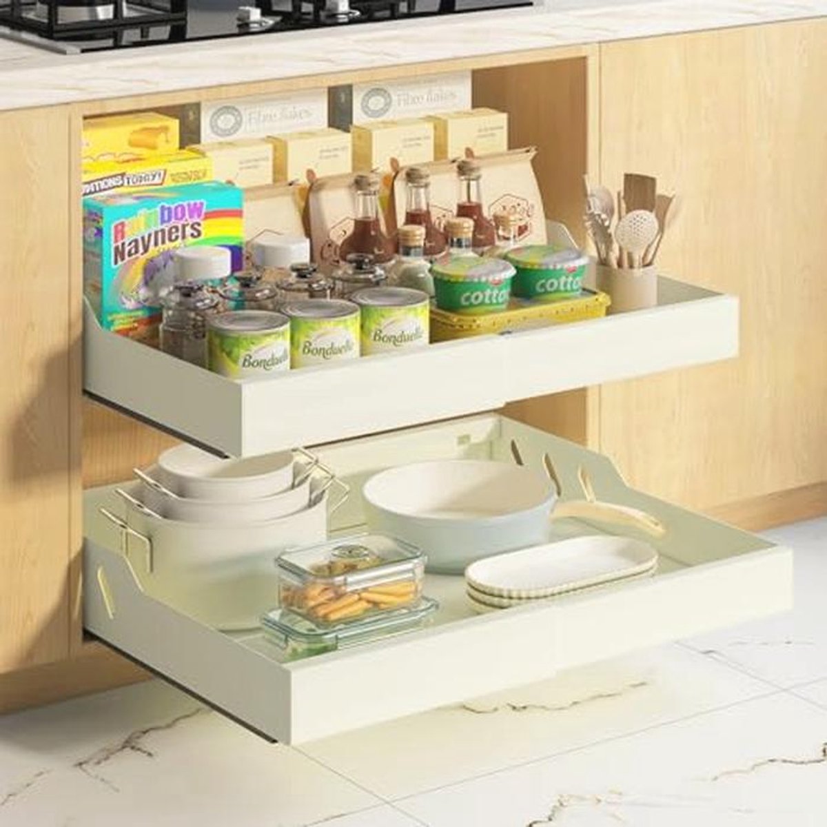 Uitschuifbare Lade Keuken Organizer - Metalen Kastlade met Verstelbare Breedte 32–53 cm