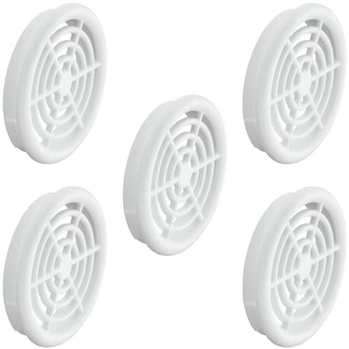 Ventilatierooster Set van 5 - Ronde Buitenroosters voor Luchtcirculatie - Wit - 48 mm