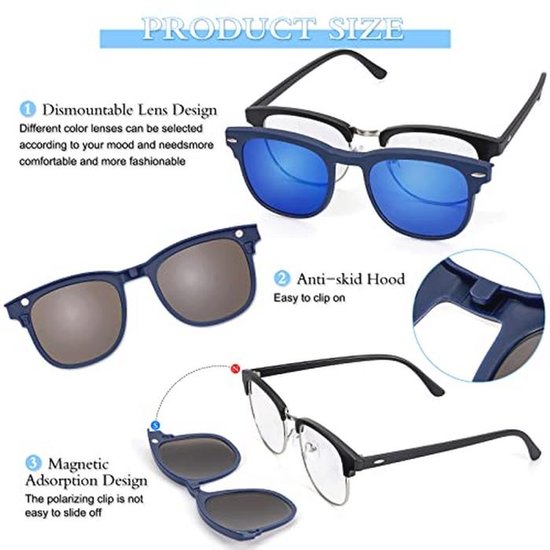 Unisex Brillenframe met Magnetische Clip en Gepolariseerde Zonnebril — afbeelding 3